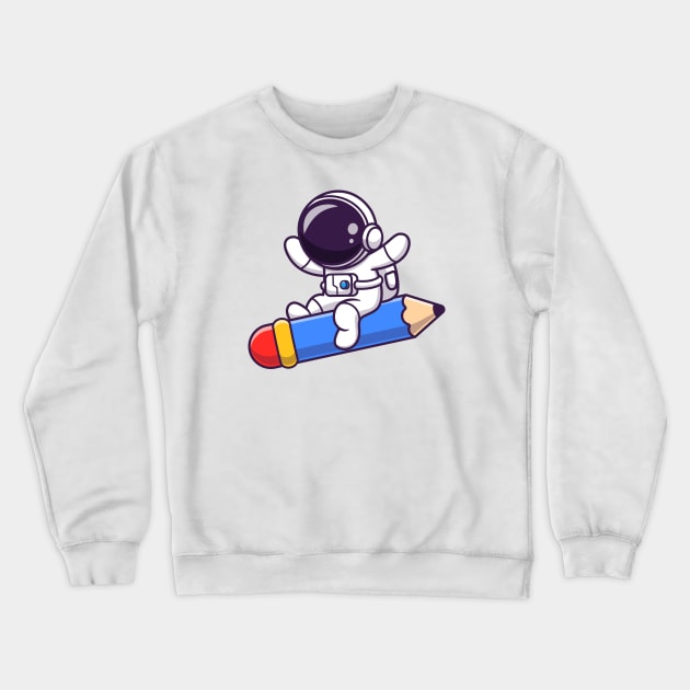 Cute Astronaut Flying With Pencil Rocket Crewneck Sweatshirt by Catalyst Labs